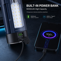 Lampe de travail LED rechargeable portable robuste à double couleur avec base magnétique, batterie externe d'urgence et lampe torche de garage