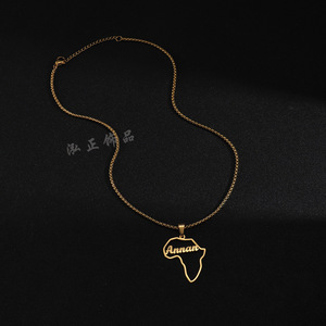 2025 Venta caliente Metal Carfts <span class=keywords><strong>Pretty</strong></span> Jewelry Acero inoxidable oro nombre africano mapa Collar para mujeres - Product Image 4