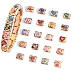 Italian Modular Charm Bracelet Set Heart Pattern Zinc Alloy DIY Jewelry Gift for Unisex - Product Image 1