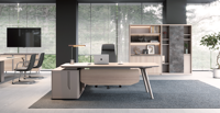 Scrivania Direzionale con Telaio in Alluminio, Scrivania Esecutiva ad Altezza Regolabile per Ufficio del CEO