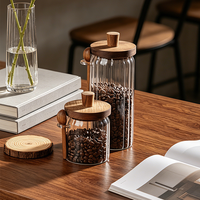 Bocaux de conservation en verre hermétiques et anti-humidité avec couvercle et cuillère en bois d'acacia, récipients à large ouverture pour grains de café, flocons d'avoine et produits secs
