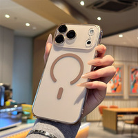 Coque de téléphone magnétique transparente de haute qualité pour iPhone 17 Pro Max 14 15 16 Plus 17 Air avec film de protection d'objectif en verre, coque rigide en PC