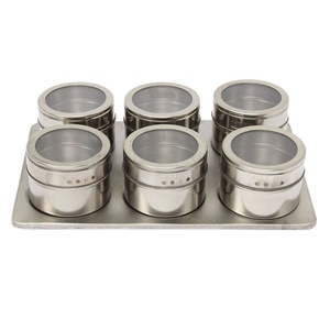 Magnetic Spice Jar Set Rack Holder Containers Condiments Storage Silver