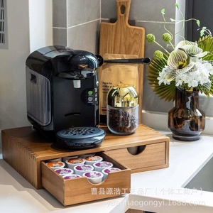 Caja de almacenamiento de cápsulas de café de madera, base de escritorio con doble cajón para máquina de café con función deslizante, 39x29x8,5 cm - Product Image 1