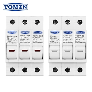 Porte-<span class=keywords><strong>fusible</strong></span> TOMZN 3P 1100V CC 10*38mm pour système photovoltaïque PV, rail DIN, voyant lumineux, boîte à fusibles domestique - Product Image 1