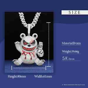เครื่องประดับฮิปฮอปทองเหลืองสำหรับผู้ชายเพทายเม็ดเพชร3D พ่อมดเคลือบอีนาเมลจี้หมีพร้อมหัวกะโหลก - Product Image 6
