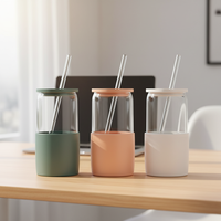 Gobelet en verre de 16 oz pour café glacé, tasse de voyage en verre, gobelet isotherme avec paille et couvercle, compatible micro-ondes et lave-vaisselle