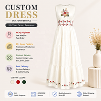 Robe longue décontractée personnalisée style bohème avec broderie florale, sans manches, coupe trapèze, 100 % coton, pour femme, été, faible MOQ 50 pièces
