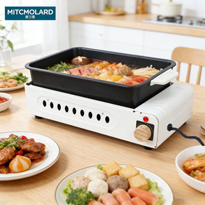 Grill <span class=keywords><strong>électrique</strong></span> et machine à fondue trois-en-un multi-puissance 1500W avec commande intégrée par bouton pour usage domestique - Product Image 3