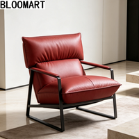 Fauteuil individuel de salon de haute qualité, semi-rembourré en cuir, avec structure métallique, fauteuil d'appoint