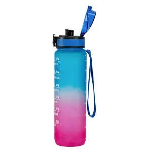 550ML lightness sport water bottle handheld running water bottle straw motivational bottle