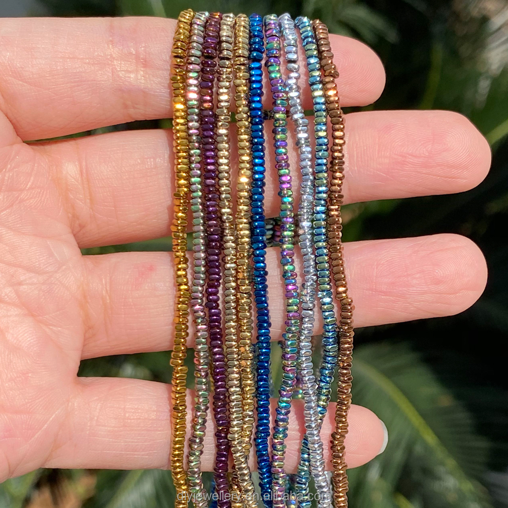 2x1mm 340pcs Natural Stone Beads Rounded Corner Squares Hematite Loose Beads for Jewelry Making DIY Bracelets Accessories