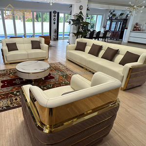 Sofa Set Ruang Tamu Mewah Kulit Asli Coklat Desain Italia HAOYU <span class=keywords><strong>Furniture</strong></span>, Satu, Dua, dan Tiga Dudukan - Product Image 3