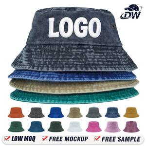 Cappello a Secchiello in Cotone 100% Lavato all'Ingrosso, Logo Personalizzato, Unisex, Pieghevole, Protezione Solare, Stile Europeo e Americano per Pesca e Attività all'Aperto - Product Image 1