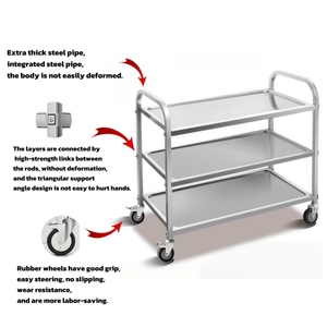 Restaurant Hotel Takeout Dreischichtiger Multifunktionaler Servierwagen aus Edelstahl mit Verstärkten Quadratrohren und Polierten Rollen - Product Image 2