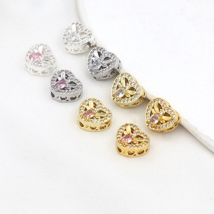 จี้รูปหัวใจประดับเพชรและตัวเว้นระยะสำหรับทำเครื่องประดับ DIY ทองแดงชุบทอง 18k รุ่น D176 - Product Image 4