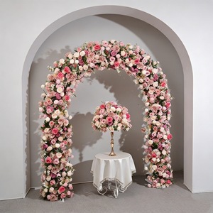 Arreglo de arco de flores de seda rosa, arco en forma de U con flores artificiales 5D para decoración de bodas y eventos. - Product Image 1