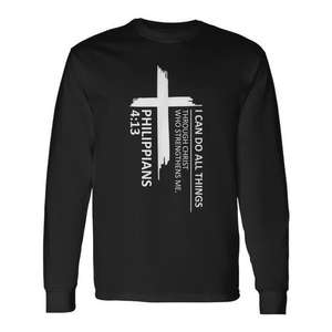 Camiseta de manga larga con cuello redondo unisex, diseño de Filipenses 4, regalo religioso para la iglesia, talla para adultos - Product Image 1
