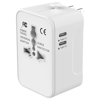 Adaptateur de voyage universel intelligent RRTRAVEL, prise conductrice en bronze phosphoreux ABS, prise USB Type-C, 2 ports, 100-240V