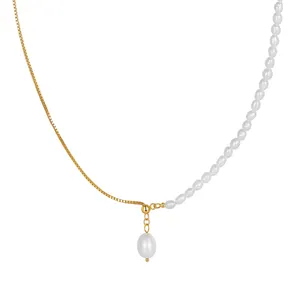 RINNTIN GPN64 In Stock Gold Plated 925 Sterling Silver Fresh Water Jewelry Women Freshwater Pearl Necklace