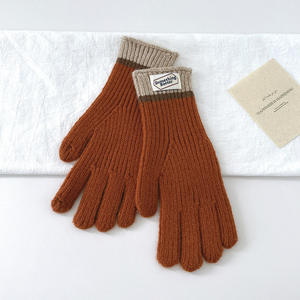 Yeni moda Unisex dokunmatik ekran eldiveni streç örme akrilik tam parmak yumuşak kış kontrast renk eldiven - Product Image 3