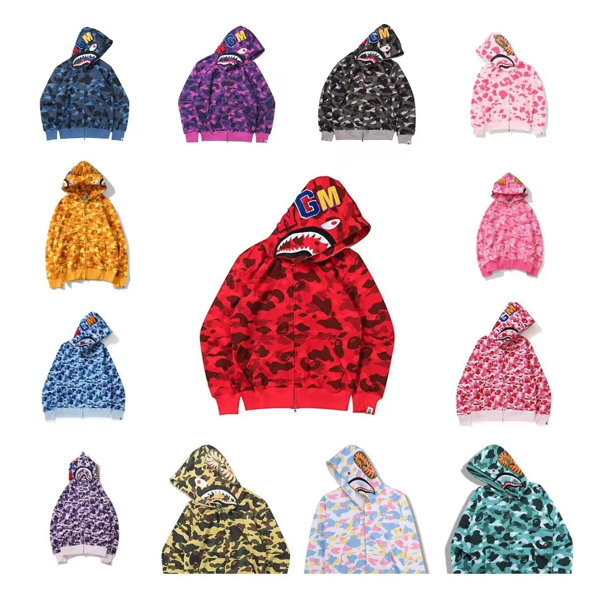 1:1 Original edition bape bathing ape shark camo zip up streetwear outfit hip hop Sweatshirt men women unisex bape hoodie