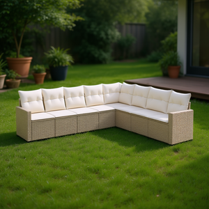 Pe Rattan Garden <b>Sofa</b> <b>Set</b> Beige 100 Polyester Cushion Outdoor Furniture Contemporary Design - Product Image 2