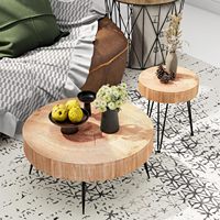 Ensemble de tables d'appoint rondes rustiques modernes avec grain de bois réaliste pour appartement