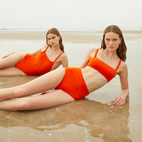 Bikinis en maille tressés à col en V profond Jupe en maille Maillot de bain une pièce à jambe haute Collection de maillots de bain de couleur néon personnalisés