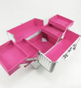 Good Quality Pink Aluminum Case Makeup Case With Trays Drawer