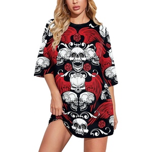 Chemise personnalisée à sublimation 3D Chemise longue ample <span class=keywords><strong>Halloween</strong></span> pour <span class=keywords><strong>femme</strong></span> Chemise surdimensionnée à impression <span class=keywords><strong>t</strong></span>ête de mort à col rond et à impression décontractée - Product Image 3
