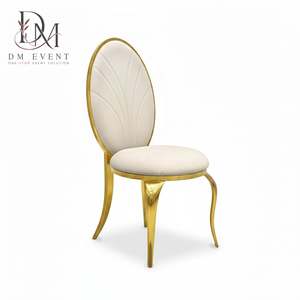 Silla de banquete ovalada de acero inoxidable dorado al por mayor con respaldo alto y tapicería con costuras en abanico para eventos de bodas y hoteles - Product Image 3