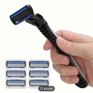 Manual <b>Razor</b> 6 Layer Stainless Steel Blades For Men Face Shaving Replacement <b>Heads</b> Black Handle - Product Image 3
