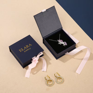 Custom Logo Square Pattern Magnetic Closure Jewelry Gift <b>Box</b> with Cardboard Velvet/Satin for Ring Necklace Earring Packaging - Product Image 3
