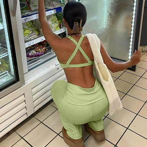 Liu Ming yeni ürünler yaz kadın 2 parça Set yelek yüksek bel tayt spor Yoga ince takım elbise - Product Image 2