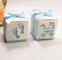 Vente en gros d'empreintes de bébé Boîte de bonbons sucrés avec ruban bleu pour donner paquet de chocolat Baptême fête Bautizo