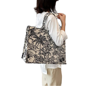 Jianghu Online Women's <b>Tote</b> Bag Custom Designers Fashion Jacquard Flowers Hook Loop Closure Large Capacity <b>Nylon</b> Lining Handbag - Product Image 5