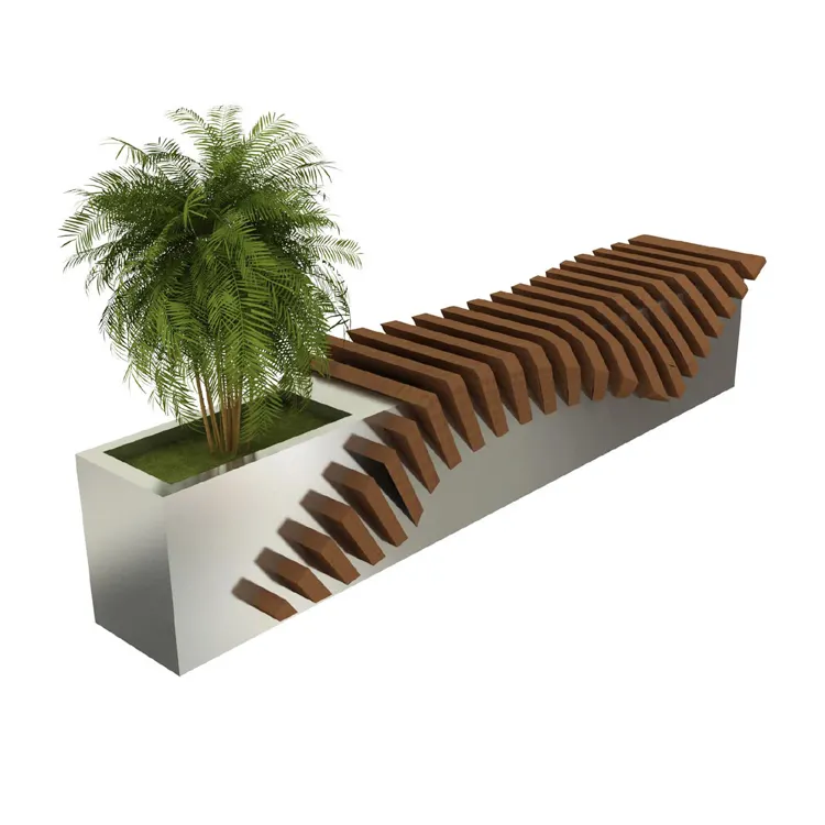 High-end Customized Garden Long Stainless Steel Wooden Bench With Planter