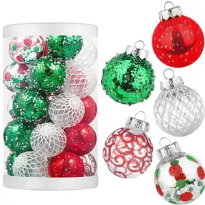 مجموعة زينة عيد الميلاد من Ychon كرة معلقة مع صندوق هدية شجرة عيد الميلاد كرة شجرة عيد الميلاد كرة شفافة جافة