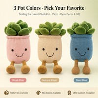 Vente en gros de plantes succulentes artificielles en peluche, 3 couleurs, mignonnes, en pot, décoration d'intérieur, jouet en coton PP rembourré, fleur, 25 cm, unisexe