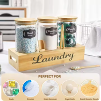Compartiment à linge en verre en bois et support de stockage de détergent en poudre support élégant pour les articles ménagers essentiels