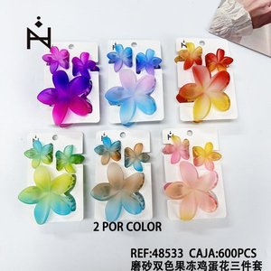 Set di 3 fermagli per capelli a forma di fiore in plastica opaca bicolore Zi Matte per donna, accessori per capelli casual e alla moda. - Product Image 3