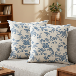 Floral Print Cotton Linen Cushion Cover Square 45x45cm Classic Style Washable Home Decor Pillow Case - Product Image 1