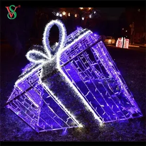 Waterproof Commercial Christmas Street Decoration Motif Light LED 3D Gift Box