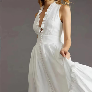 OEM Custom Linen Summer Dress for Women <strong>Bohemian</strong> <strong>Style</strong> with Lace Sleeveless Woven Pattern Fashionable and Casual for Ladies - Product Image 4
