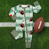 Combinaison bébé en bambou bio, fermeture éclair, motif football, vêtements de nuit durables, vêtements pour bébé personnalisés, combinaison pour nourrisson