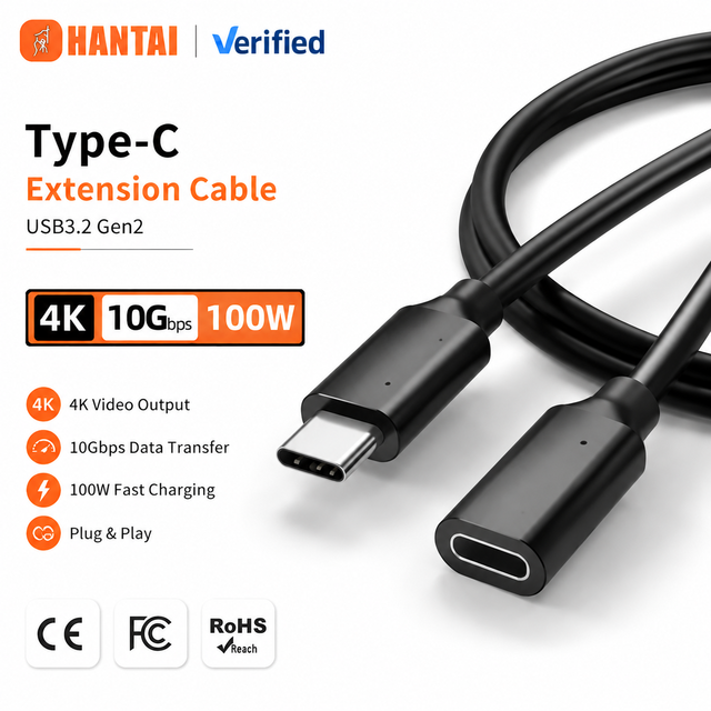 USB-C Extension Cable 10Gbps 100W PD Fast Charging Type C Male Female 4K Video Data Transfer 3.3ft Flexible Nylon Pure Copper