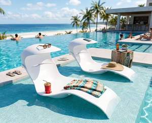 Chaise longue en fibre de verre pour piscine avec coussin, transat de piscine extérieur pour eau peu profonde - Product Image 1
