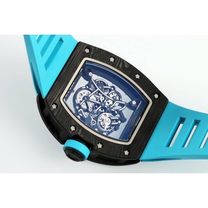 Montre mécanique squelette en <span class=keywords><strong>fibre</strong></span> de carbone forgée, bleu noir contrastant, bracelet en caoutchouc bleu, lumineuse, qualité collector, pour homme - Product Image 6