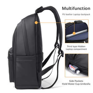 Sac à dos pour ordinateur portable en cuir PU de haute qualité pour hommes, imperméable, avec port USB, idéal pour l'école, les étudiants et les voyages - Product Image 2